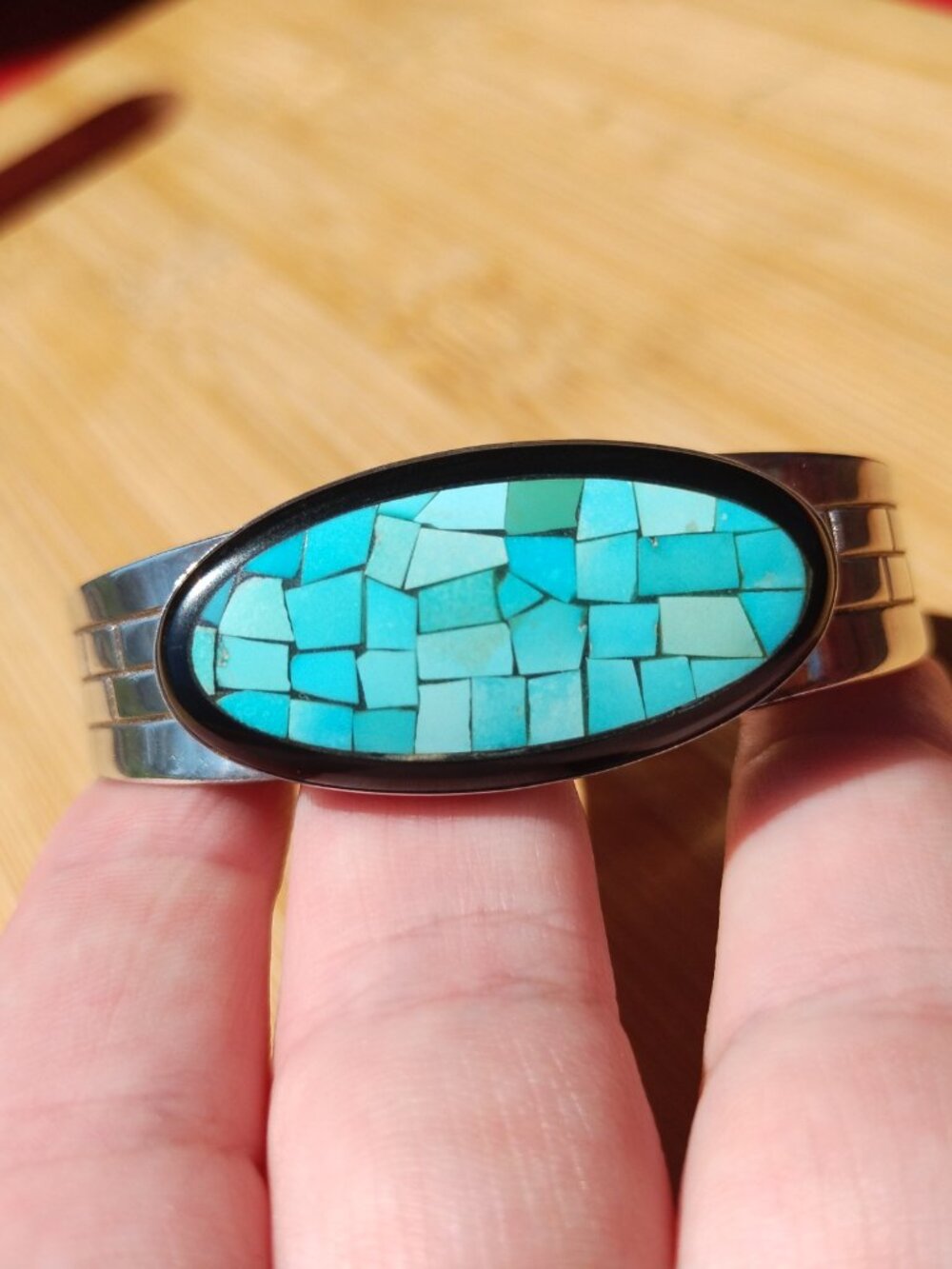 Jay King DTR Turquoise inlay black agate cuff bracelet 925 Sterling Silver - Picture 4 of 9